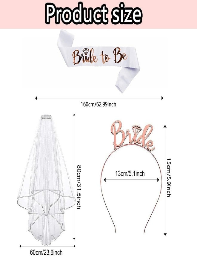 BCNJEPIN 3pcs Bride to Be Decoration, Bride to Be Props, Party Decorations, Pink Strip With Rose Gold Letters, Rose Gold Crown, and Lace Veil for Single Party Props, Used for Bridal Decoration, Wedding - Image 2